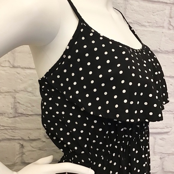 Cotton On Small Polka Dot Mini Dress Black White Ruffle Adjustable Straps - Picture 4 of 8